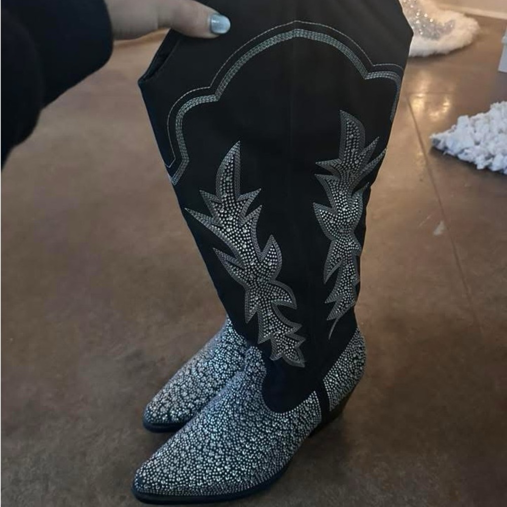 Black and Silver Embellished Women's Boots